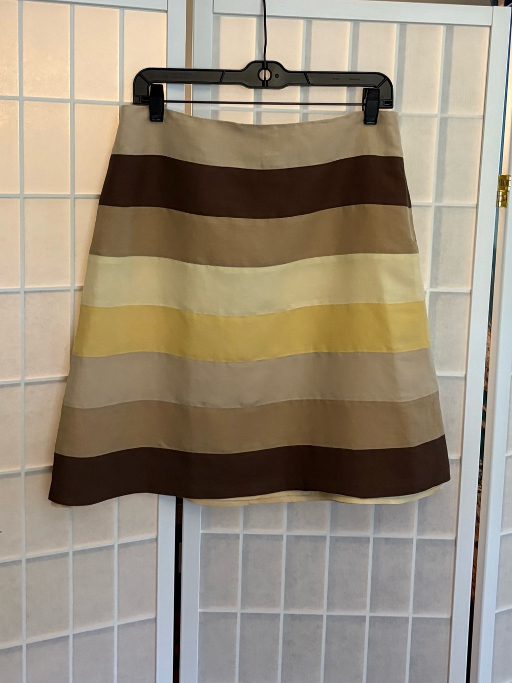 LOFT Striped A-Line Skirt in Brown, Tan & Yellow